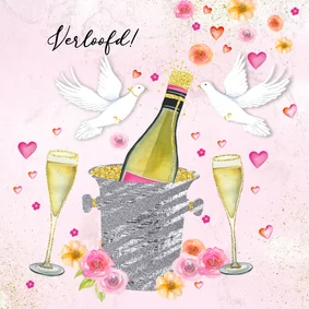 Felicitatiekaart verloofd champagne
