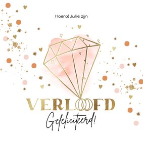 Felicitatiekaart verloofd met ring in watercolour en goud