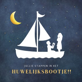 Felicitatiekaart verloving huwelijksbootje silhouet 