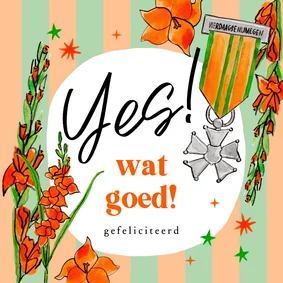 Felicitatiekaart Vierdaagse Nijmegen lintje gladiolen yes