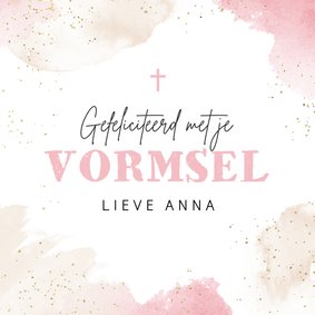 Felicitatiekaart vormsel communie doop roze waterverf