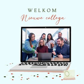 Felicitatiekaart welkom op afstand met laptop