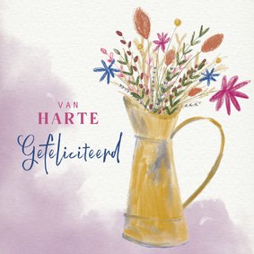 Felicitatiekaart wildbloemen illustratie in kan