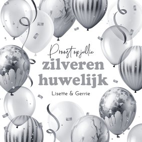 Felicitatiekaart zilveren huwelijk ballonnen confetti 25 
