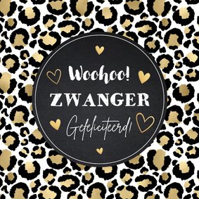 Felicitatiekaart zwanger panterprint goudlook hartjes