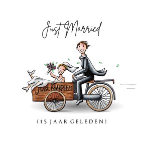 Felicitatiekaarten Just Married in een bakfiets