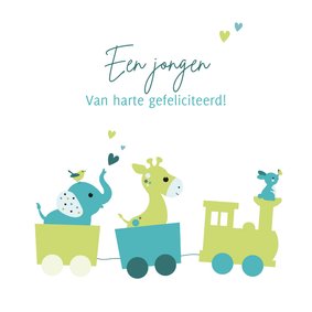 Felicitatiekaartje dieren in treintje