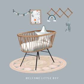 Felicitatiekaartje eigentijds met babykamer geboorte baby