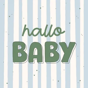 Felicitatiekaartje hallo baby blauw gestreept hartjes