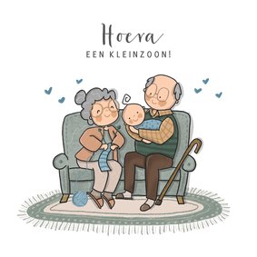 Felicitatiekaartje hoera een kleinzoon blauwe hartjes