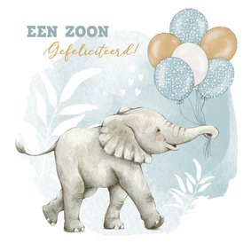 Felicitatiekaartje jongen met olifantje en ballonnen