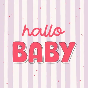 Felicitatiekaartje roze hallo baby gestreept hartjes