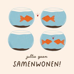 Felicitatiekaartje samenwonen vissen in kom grappig 