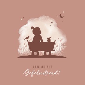 Felicitatiekaartje silhouet meisje in bolderkar