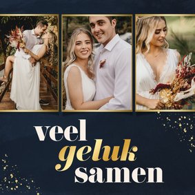 Felicitatiekaartje veel geluk samen met fotocollage blauw