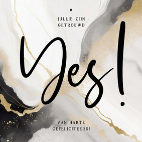 Felicitatiekaartje Yes! met wit beige zwart marmer 