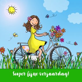 Fiets bloemen zon verjaardagskaart