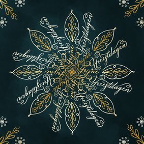 Fijne Feestdagen sneeuwvlok typografie met goudfolie