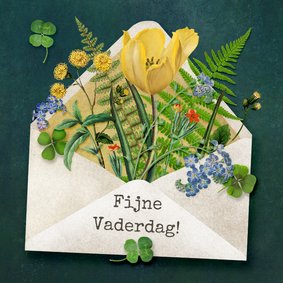 Fijne vaderdag, envelop gevuld met bloemen en planten