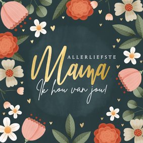  Fleurige Moederdagkaart met bloemen plantjes en hartjes