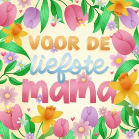 Fleurige moederdagkaart tulpen, bloemen en narcissen kader