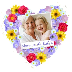 Foto & Moederdag kaart bloemenhartje liefste oma 