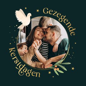 Foto kaart kerst vredesduif sterren goud