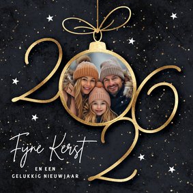 Foto kerstkaart 2026 gouden kerstbal sterren