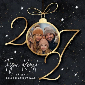 Foto kerstkaart 2027 gouden kerstbal sterren