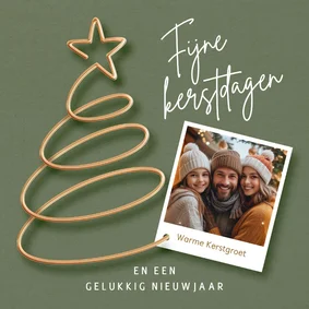 Foto kerstkaart gouden kerstboom op groen