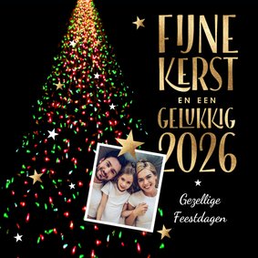 Foto kerstkaart kerstboom lichtjes rood en groen 2026 foto