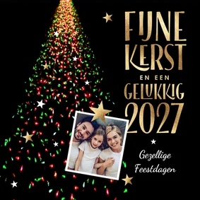 Foto kerstkaart kerstboom lichtjes rood en groen 2027 foto