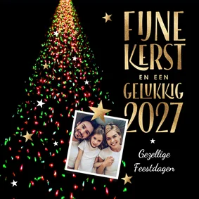 Foto kerstkaart kerstboom lichtjes rood en groen 2027 foto