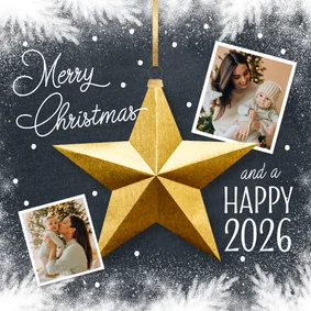 Foto kerstkaart ster goud zwart 2026 hip