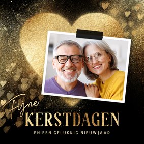 Foto kerstkaart stijlvol goud hart fijne kerstdagen