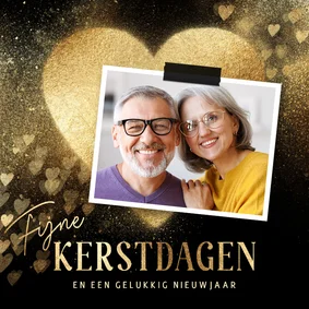 Foto kerstkaart stijlvol goud hart fijne kerstdagen