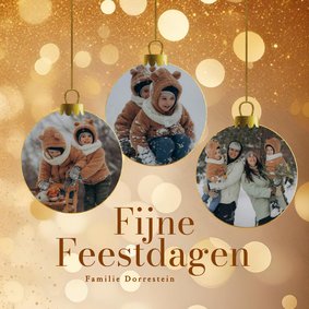 Foto kerstkaartje met foto's in kerstbal vorm en glitters