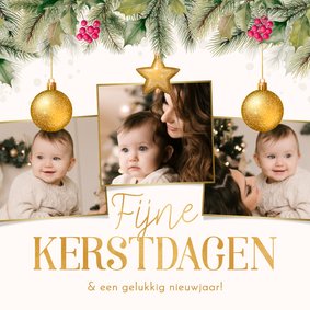 Fotocollage kerst hulst kerstballen goudlook