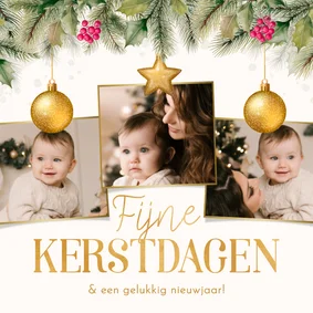 Fotocollage kerst hulst kerstballen goudlook