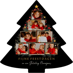 Fotocollage kerstboomvorm met takjes en sterren