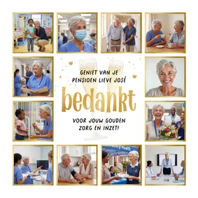 Fotokaart bedankt medewerker pensioen champagne fotocollage