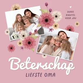 Fotokaart beterschap bloemen gerbera lila