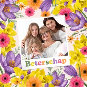 Fotokaart beterschap bloemen lente vrolijk foto