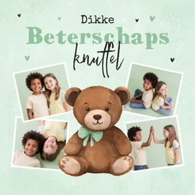 Fotokaart beterschap knuffelbeer fotocollage groen