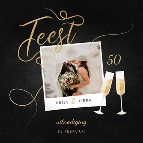 Fotokaart champagne met foto en gouden linten