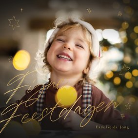 Fotokaart fijne feestdagen grote foto met gouden sterren