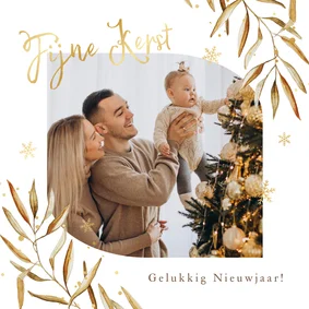 Fotokaart fijne kerst gelukkig nieuwjaar takjes sneeuw
