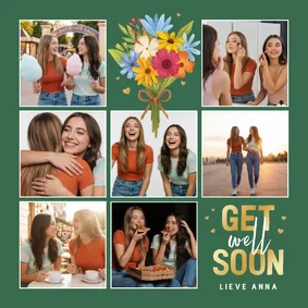 Fotokaart fotocollage beterschap get well soon bloemetje