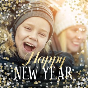 Fotokaart grote foto Happy new Year confetti
