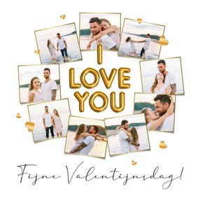 Fotokaart i love you met negen foto's gouden hartjes